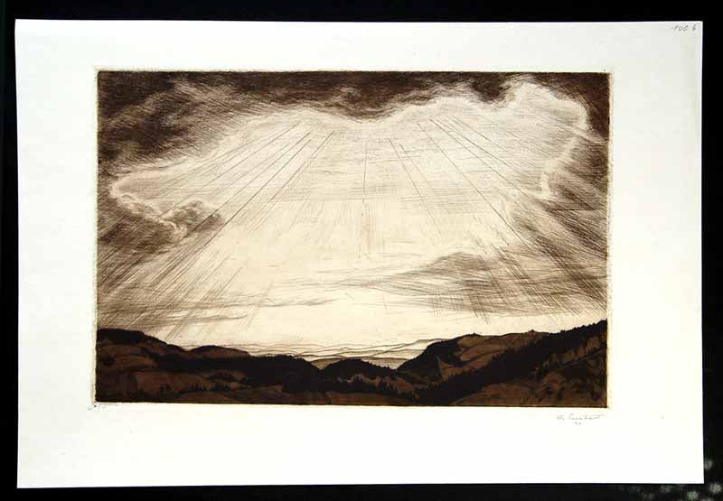 Teuber, Hermann - Landschaft - Radierung - handsigniert - gerahmt