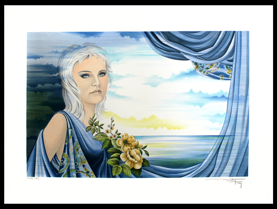 Bertin, Pierre - Femme Avec Fleurs - Farblithografie - handsigniert