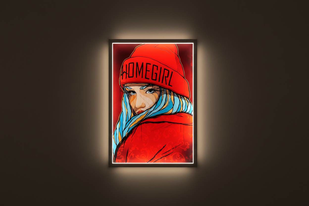 El Bocho - Homegirl - Lightbox - encadré dans un cadre en bois - signé à la main
