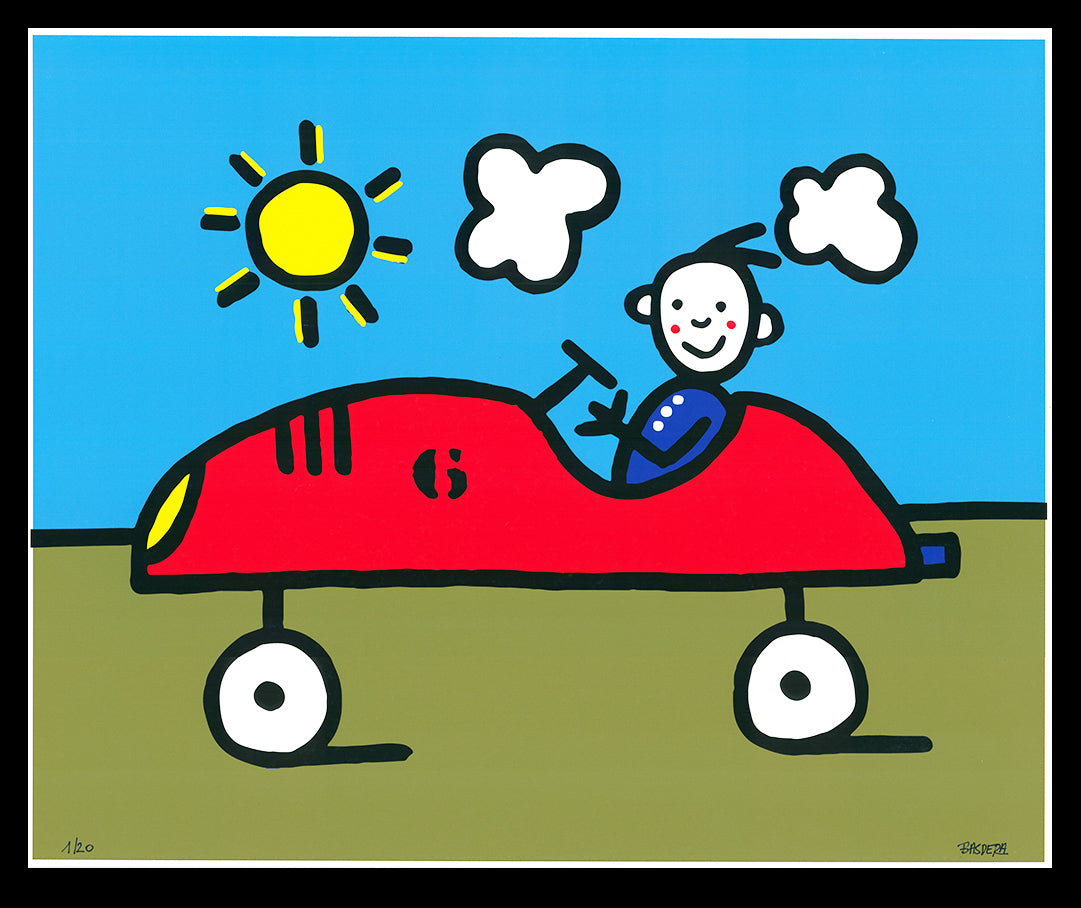 Basdera, Franz - La Voiture rouge - Giclée sur papier Hahnemühle - signée à la main