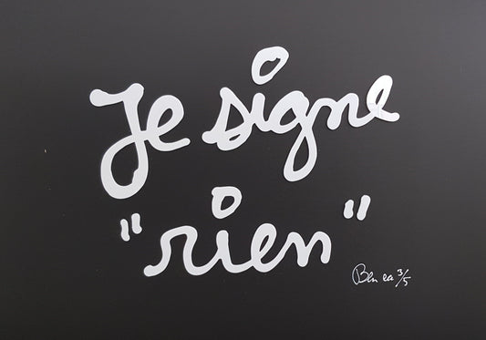 Vautier, Ben - Je signe rien - handsigniert -  mit einer 3D-Text Collage
