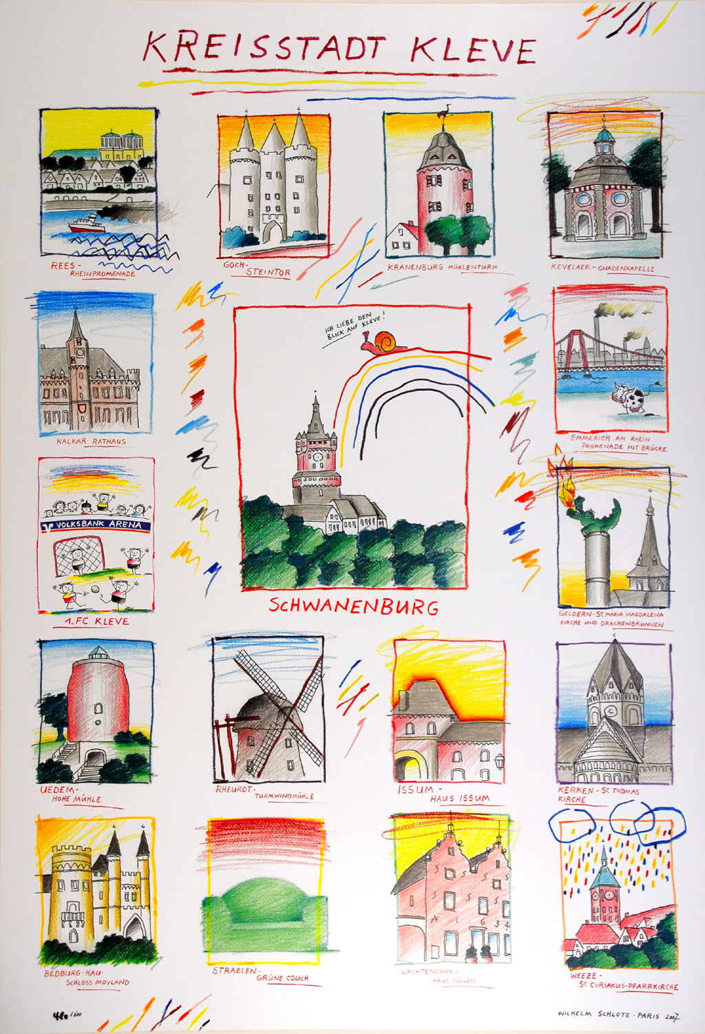 Schlote, Wilhelm - Ville du district de Clèves - lithographie offset couleur