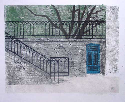 Teuber, Hermann - Garden wall - colour linocut - hand signed