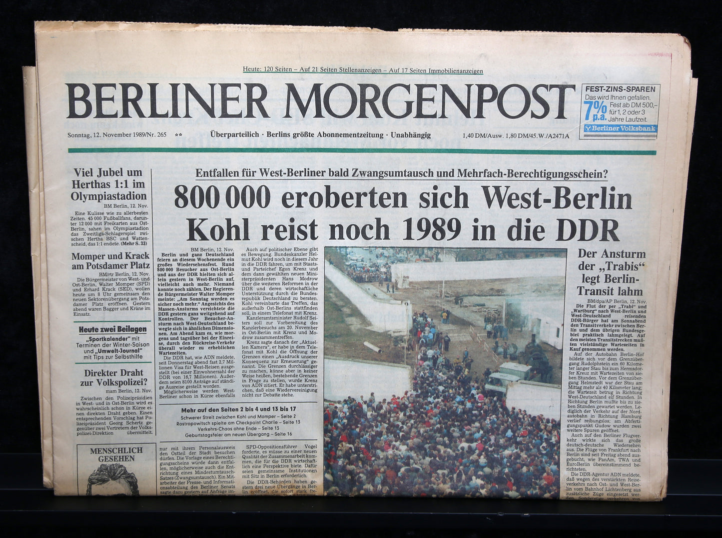 Berliner Morgenpost - Original from November 12, 1989 - Fall of the Berlin Wall