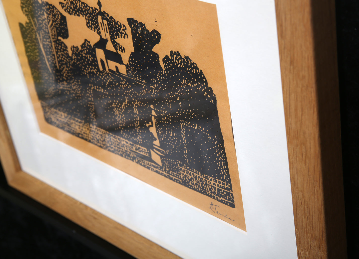 Teuber, Hermann - Petite église - Linogravure - encadrée - signée à la main