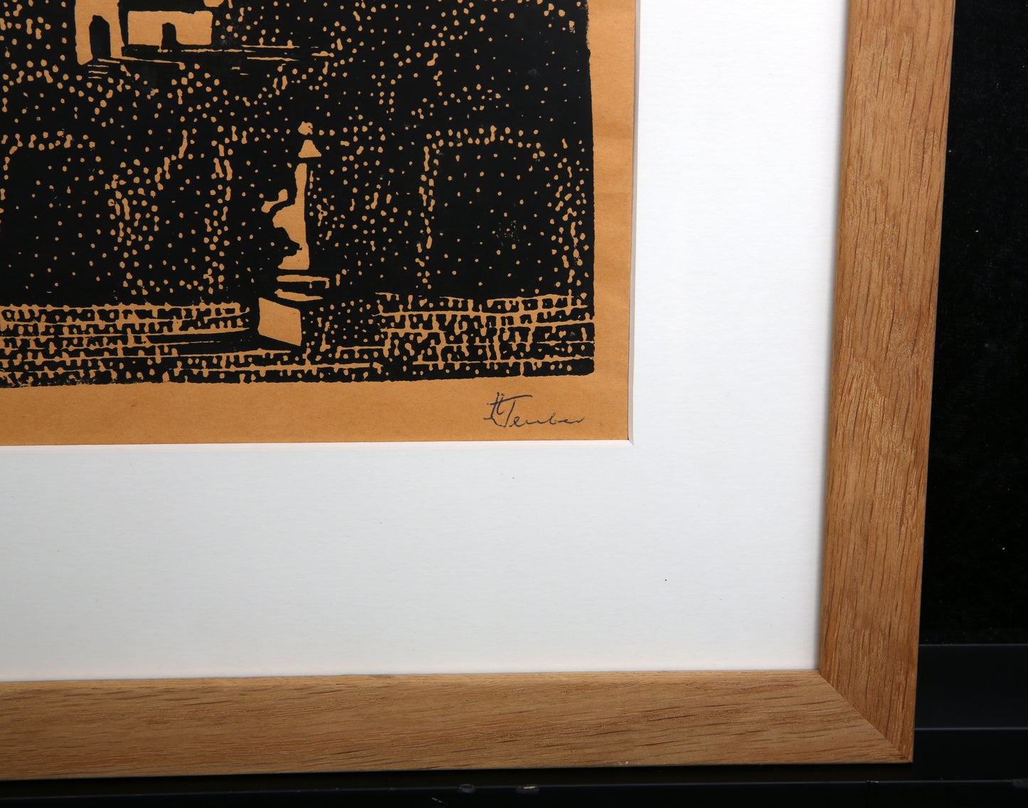 Teuber, Hermann - Petite église - Linogravure - encadrée - signée à la main
