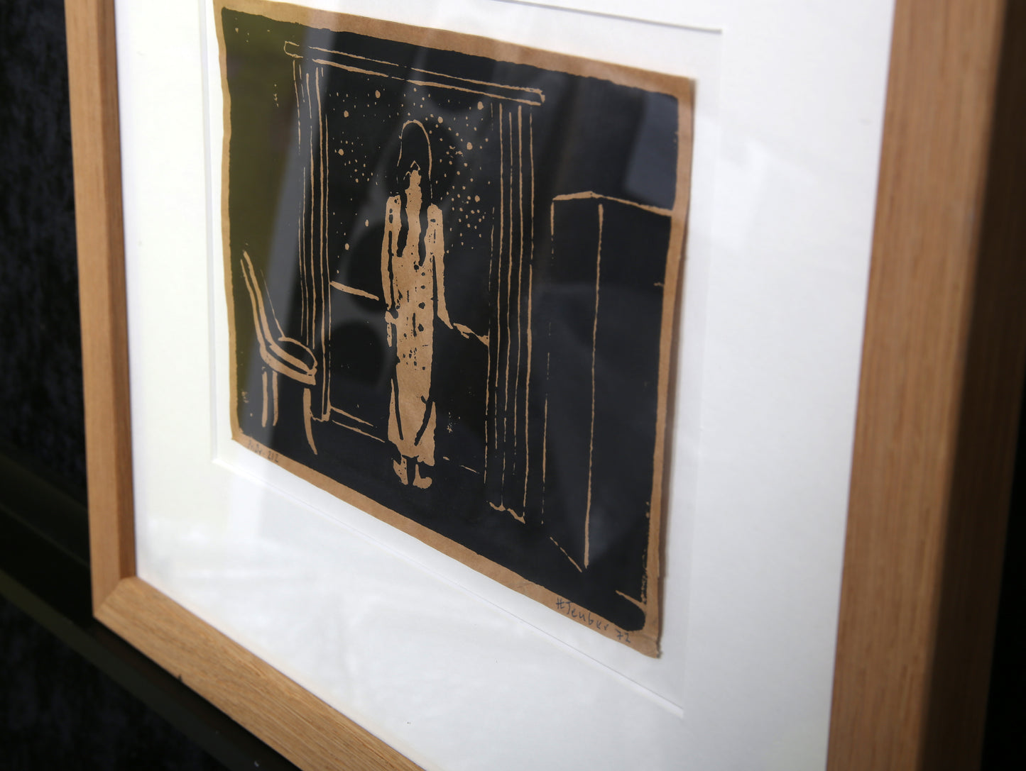 Teuber, Hermann - Femme à la fenêtre - Linogravure - encadrée - signée à la main