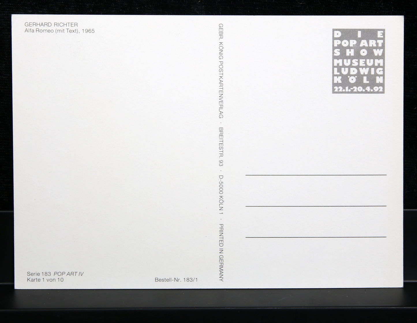 Richter, Gerhard - Alfa Romeo (mit Text) - Postkarte - handsigniert