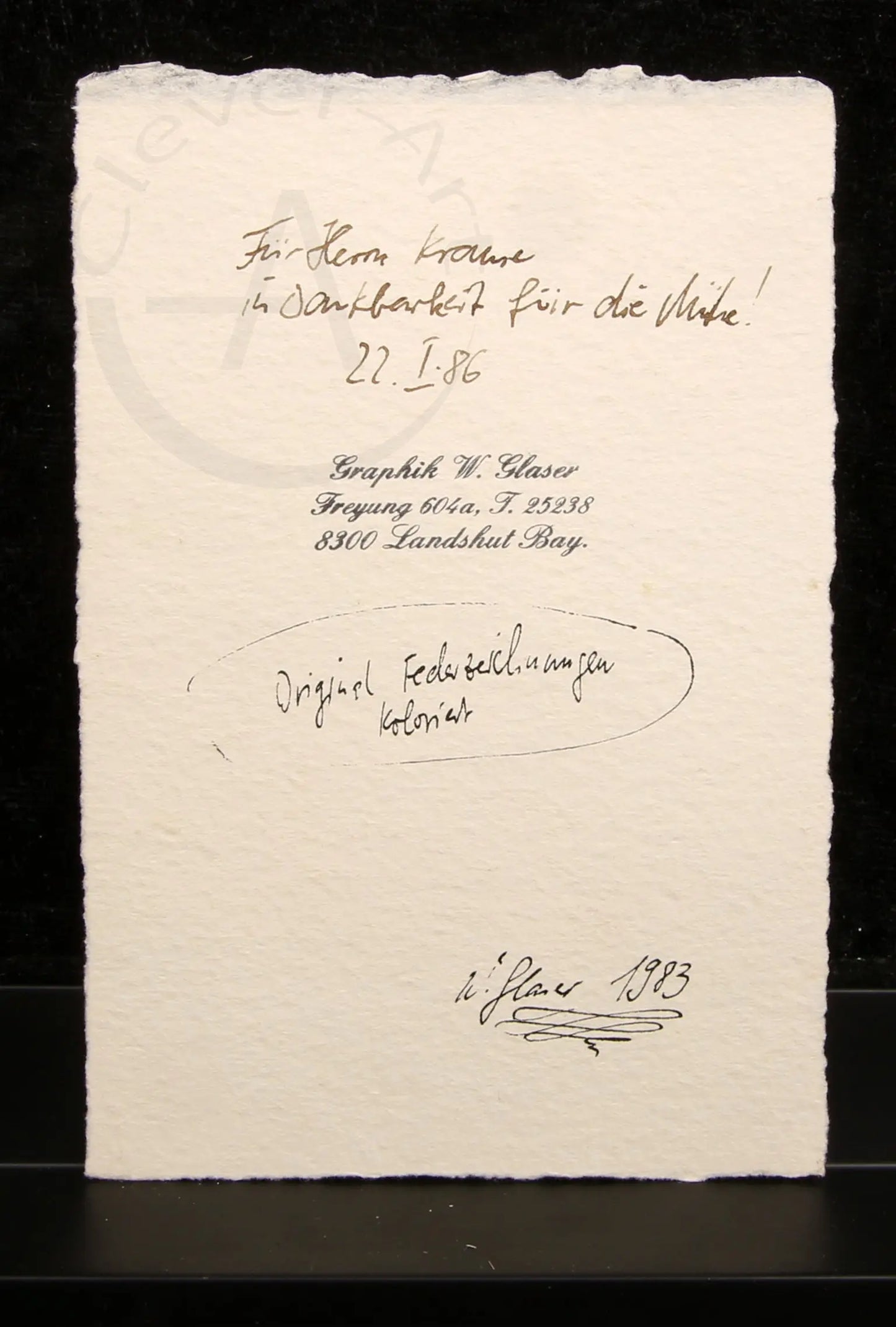 Glaser, Werner - Landshut - dessin à la plume de couleur - signé à la main