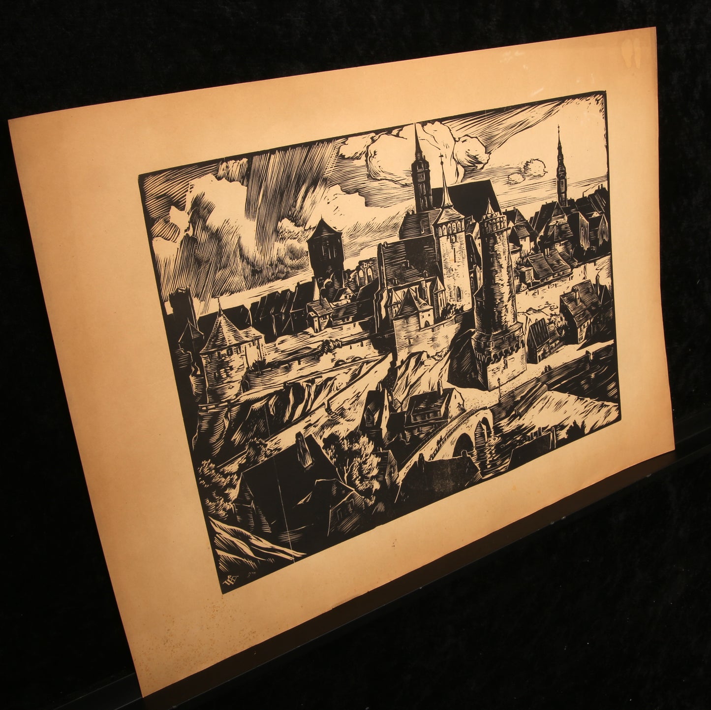 Warnecke, Rudolf - Bautzen from the South - woodcut - monogrammed