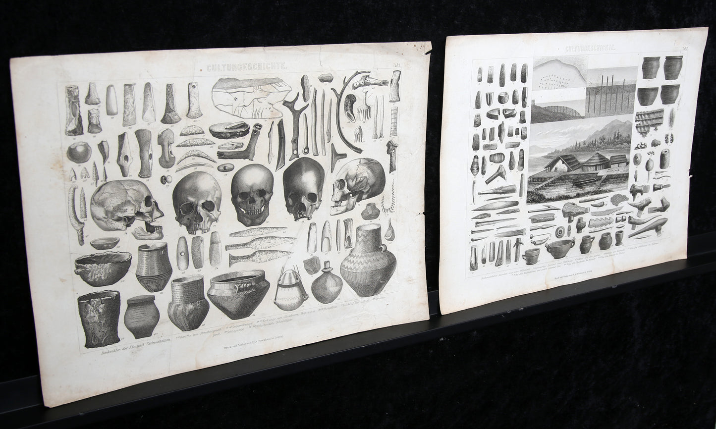 F.A. Brockhaus Verlag - Bilder Atlas - Thema Culturgeschichte - 9 Drucke - ca. 1870