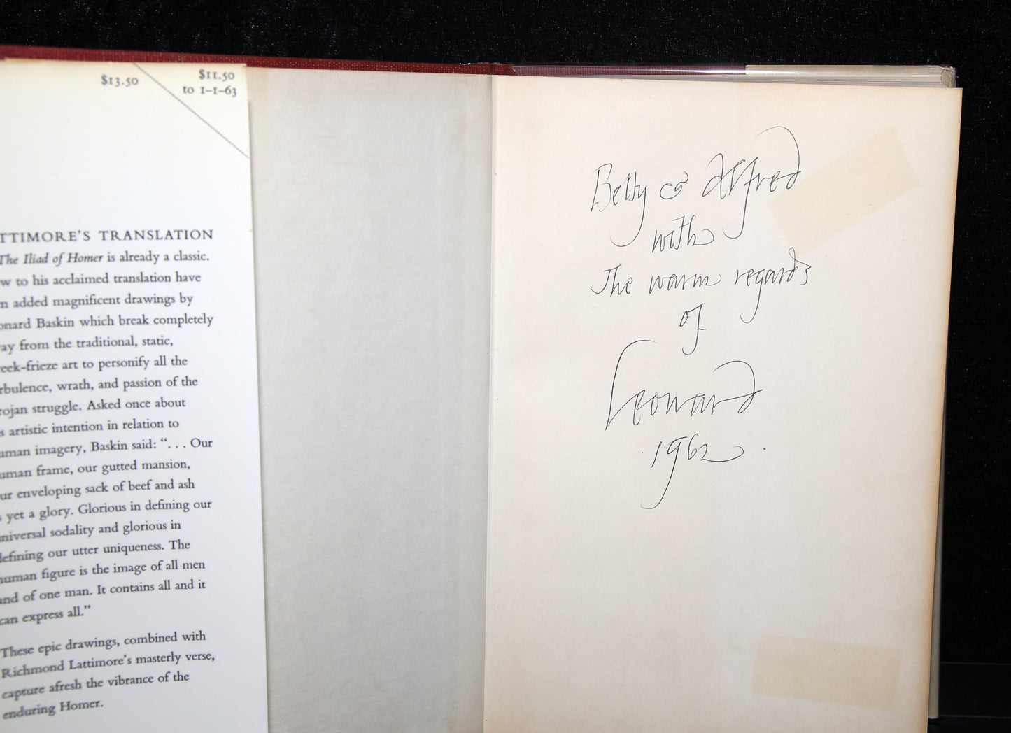 Baskin, Leonard - De Ilias van Homerus - Richmond Lattimore - handgesigneerd