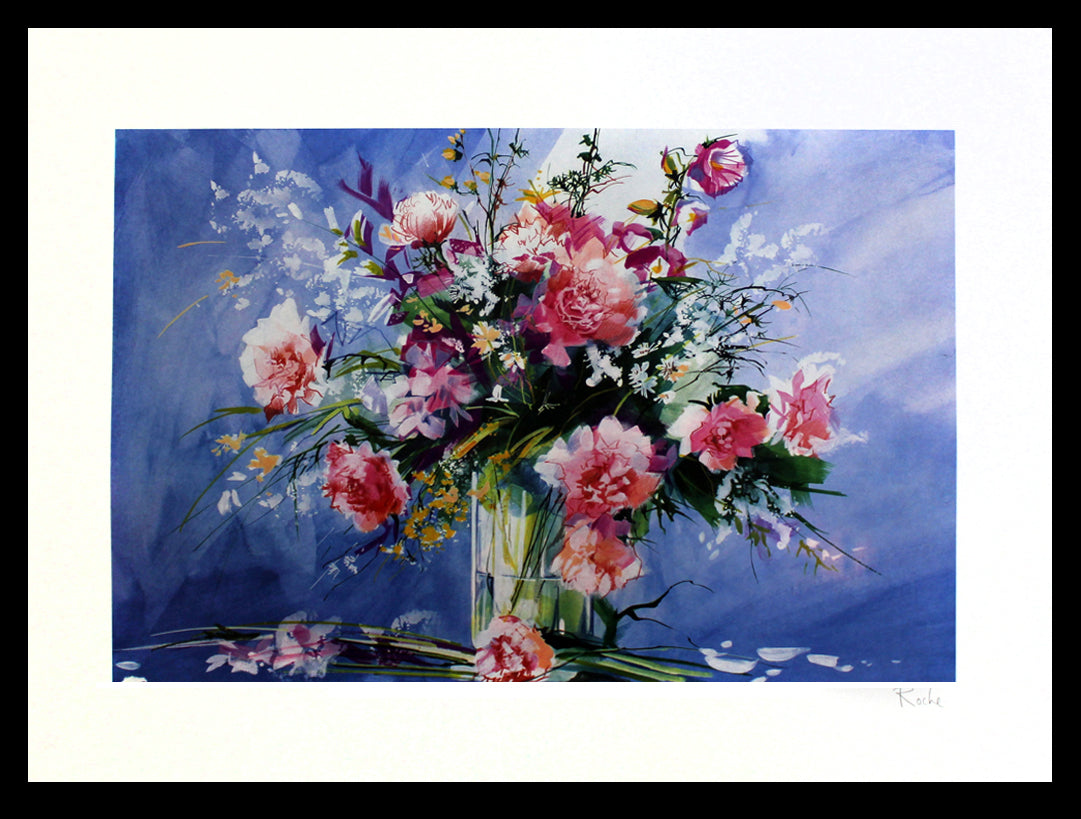 Roche - Bouquet De Fleurs - lithographie couleur - signée à la main
