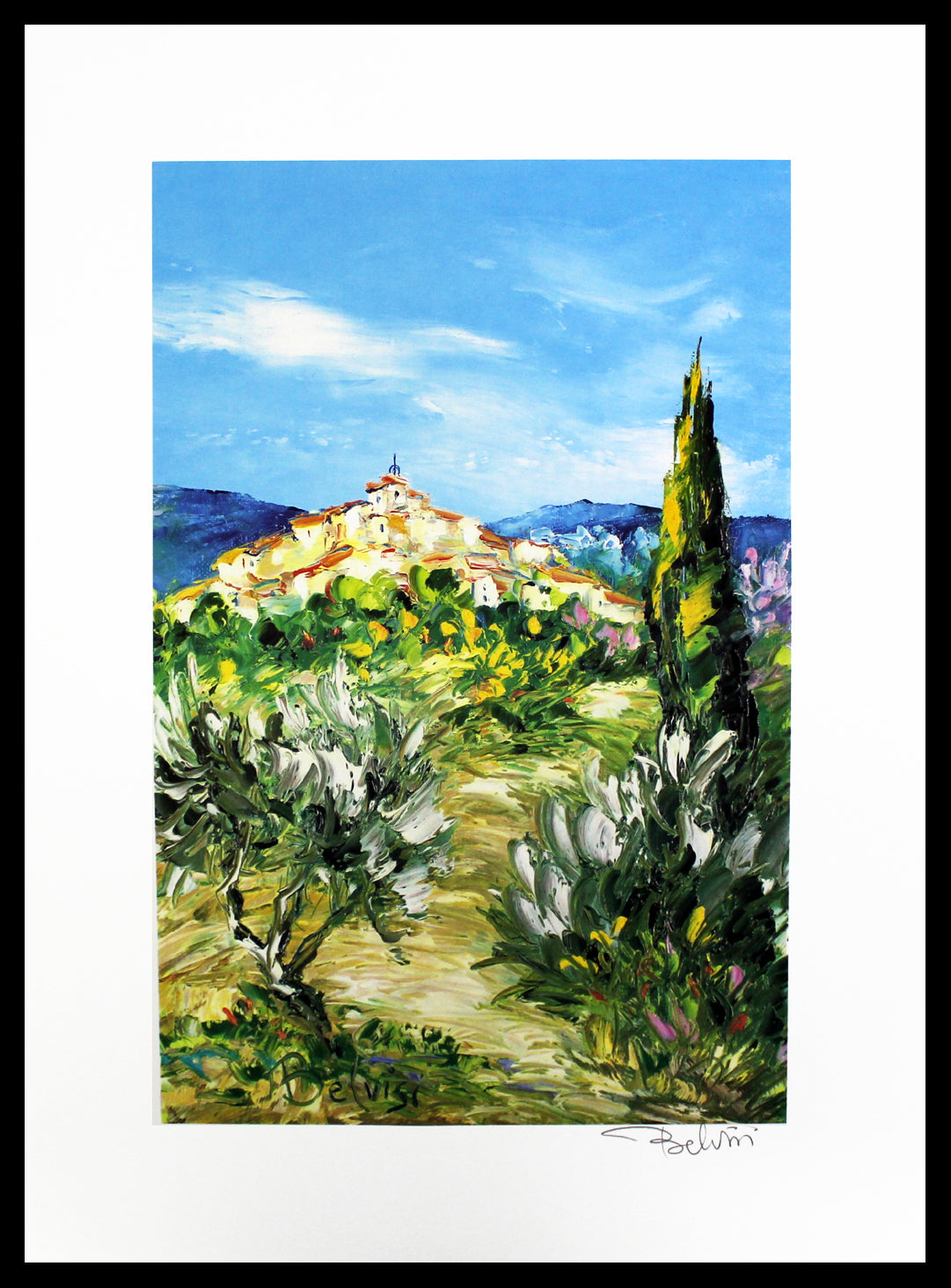 Belvisi, Marcel - Sentier de randonnée vers le village - Lithographie couleur - Signée à la main
