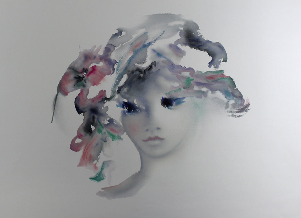 Shan-Merry - Tête d'une fille - lithographie couleurs