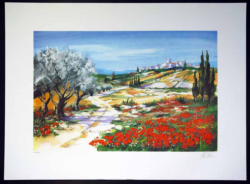 Fort, Ella - Paysage provençal - Lithographie couleur - Signée à la main