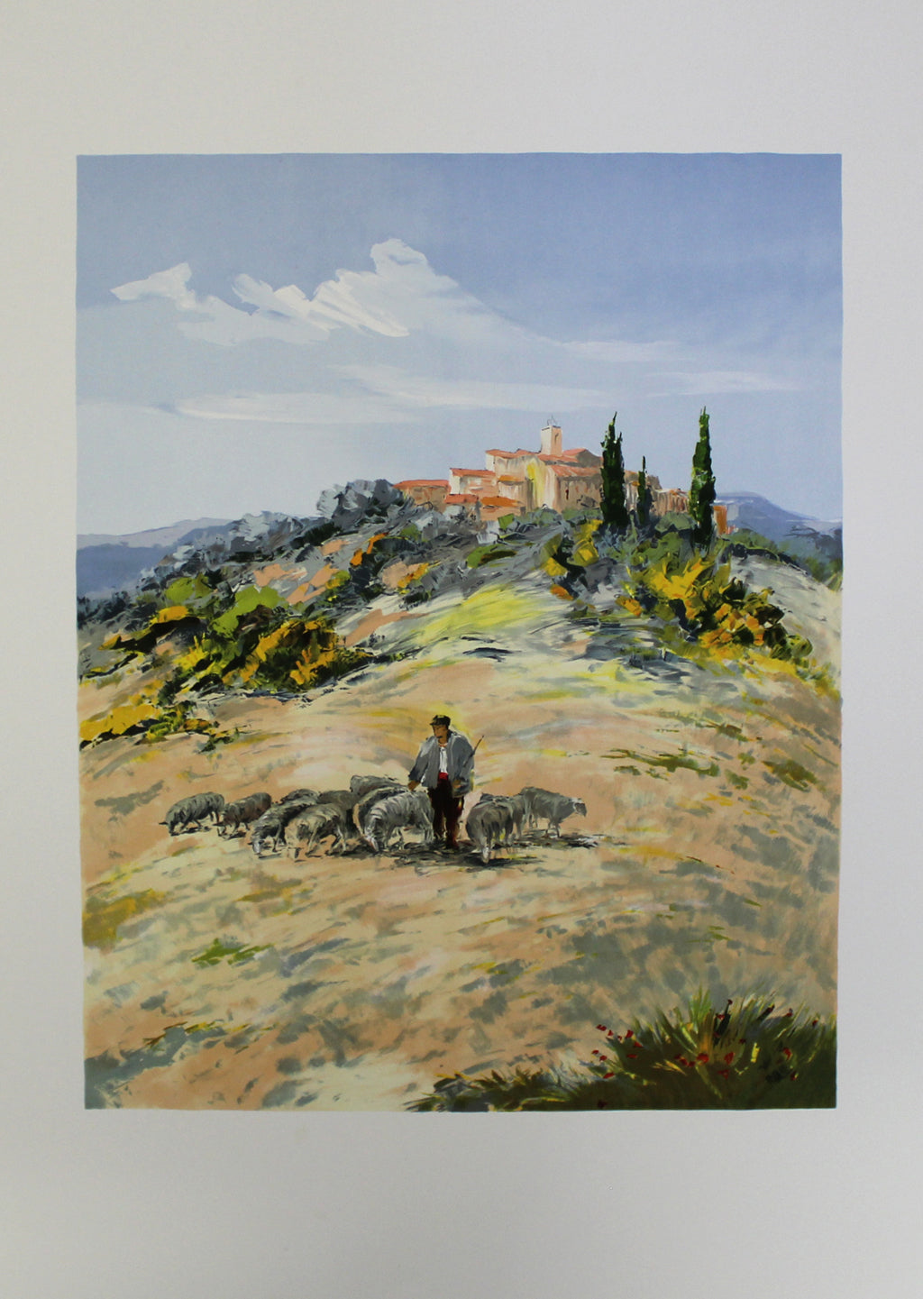 Zarou (à l'origine Gérard CARDELLA) - Berger avant son village natal - Lithographie couleur