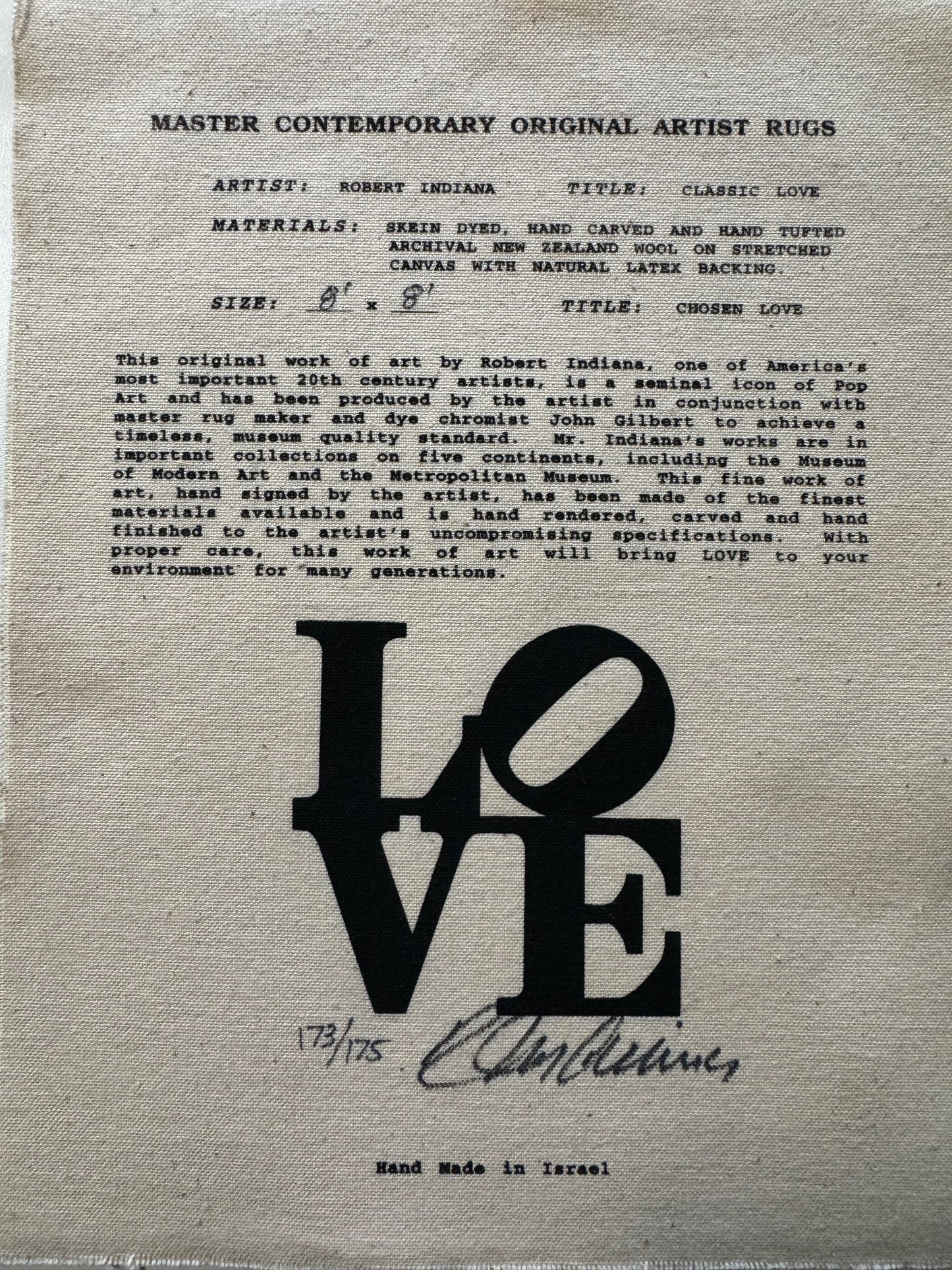 Indiana, Robert - Estse LOVE - gecertificeerd, print ondertekend - meerdere - tapijt