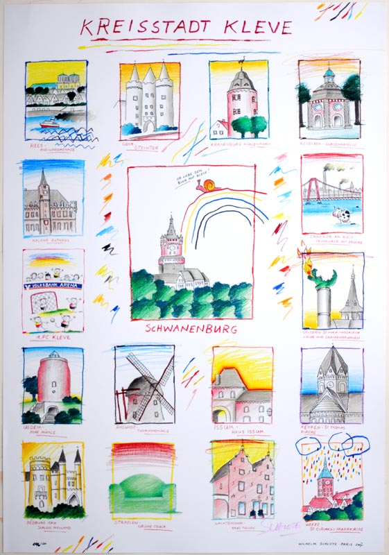 Schlote, Wilhelm - Ville de district de Clèves - Lithographie offset couleur signée et numérotée à la main