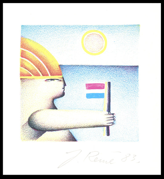 Remé, Jörg - Figure avec drapeau - Lithographie offset couleur - signée à la main