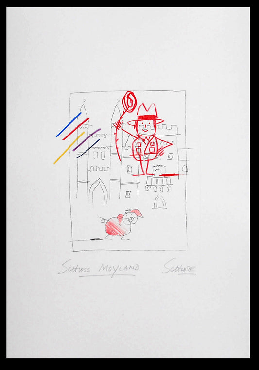 Schlote, Wilhelm - Château de Moyland - colorié à la main - signé à la main - eau-forte