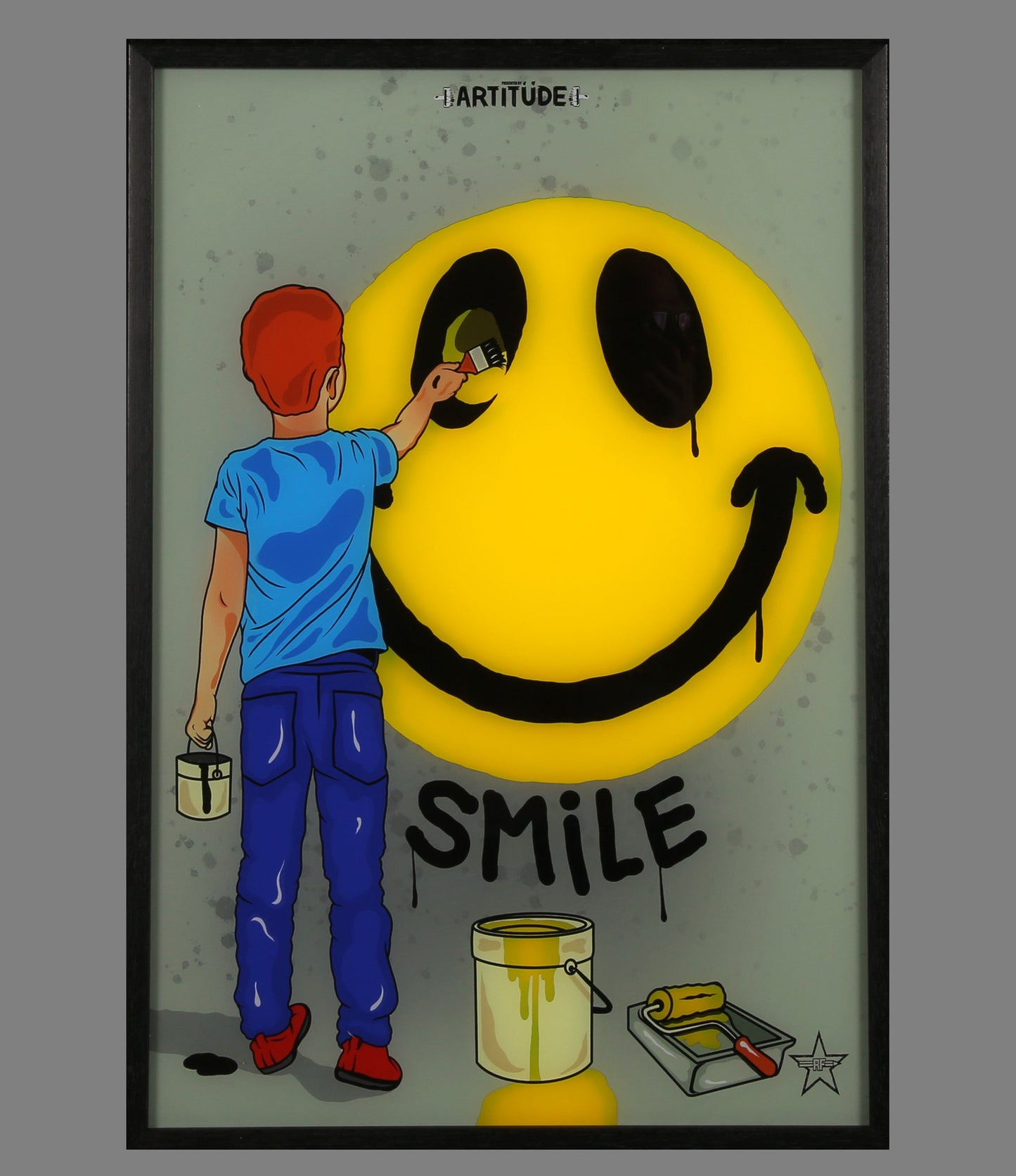 RFART - Smile - Lightbox - hand signed - 3D construction in wooden frame