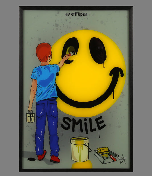 RFART - Smile - Lightbox - hand signed - 3D construction in wooden frame