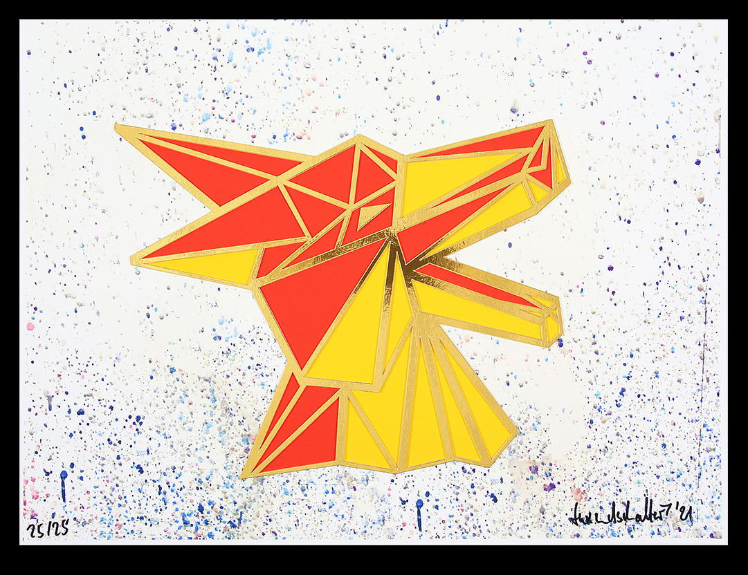 Fuxundschalter - Feuerfux - Mischtechnik - Giclee und Collage - handsigniert