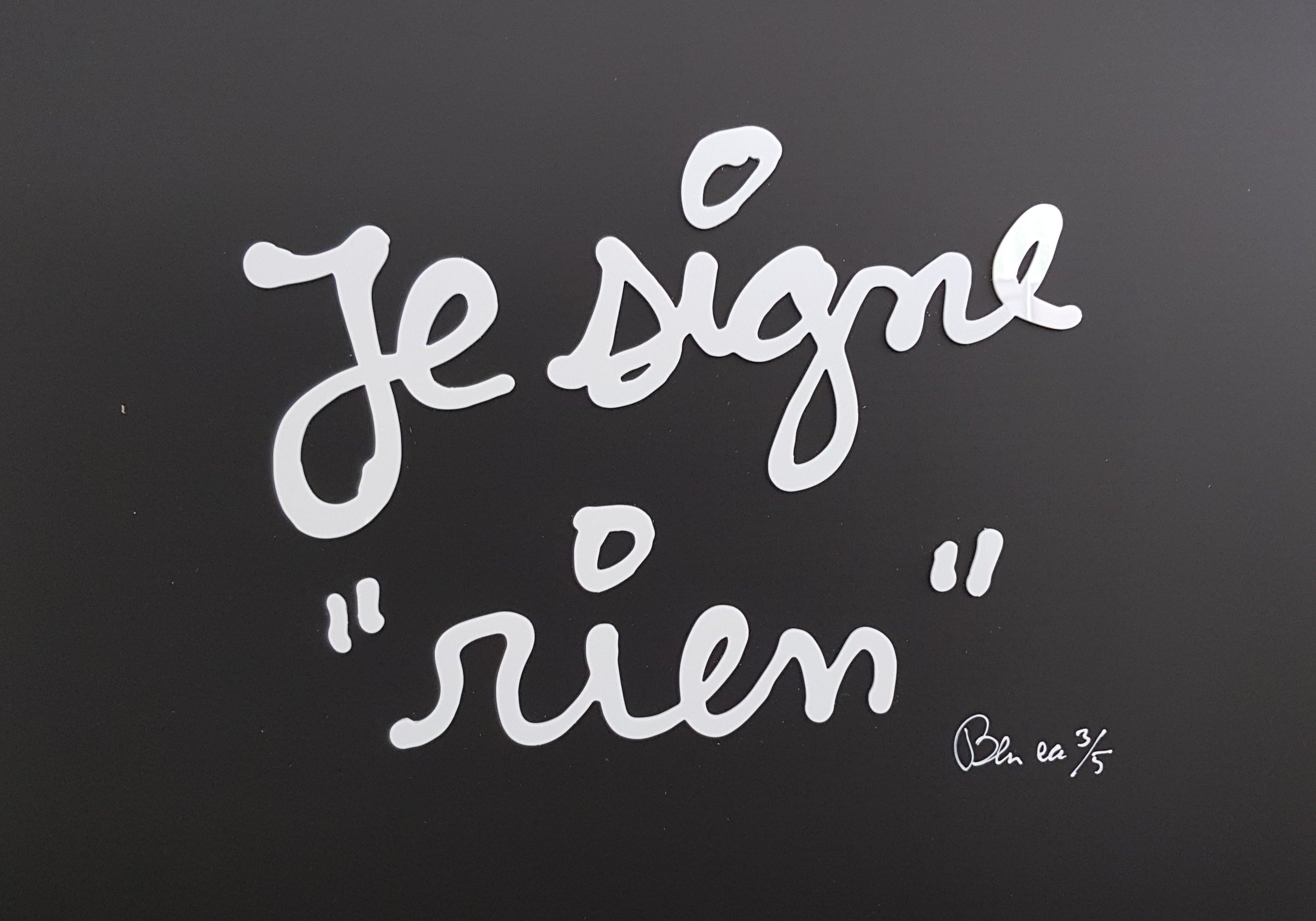 Vautier, Ben - Je signe rien - hand signed - with a 3D text collage ...