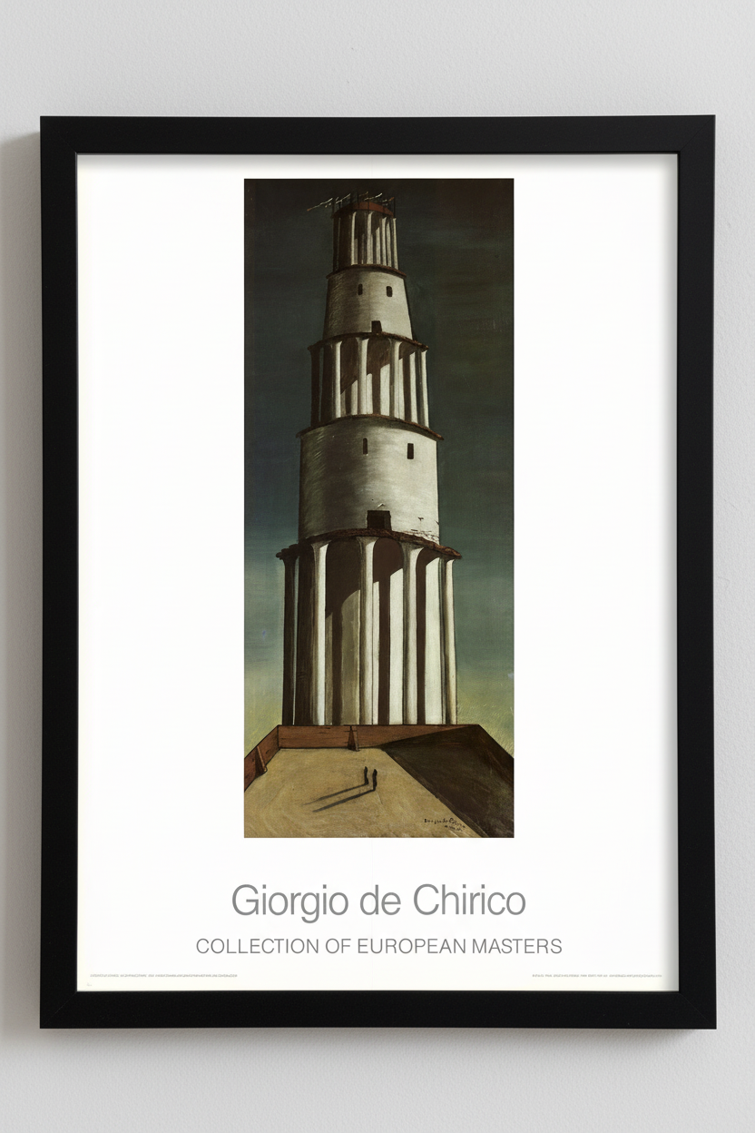 Chirico, Giorgio de - La grande torre - Kunstdruck - mit Schriftzug