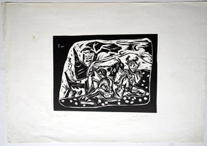 Hentrich, E. - Panfamily - linocut - hand signed