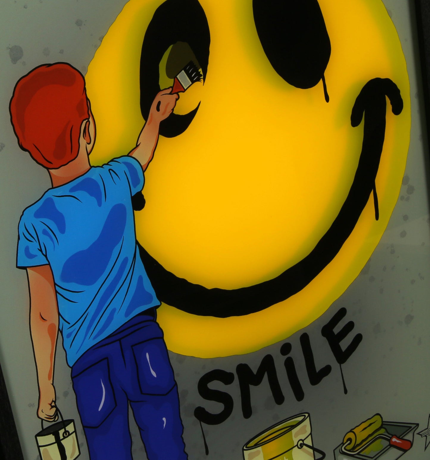 RFART - Smile - Lightbox - hand signed - 3D construction in wooden frame