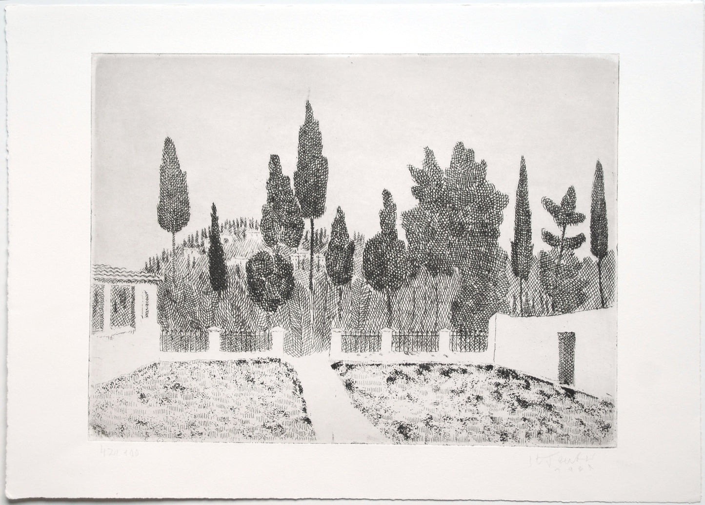 Teuber, Hermann - Mediteraner Garten - Radierung auf Bütten - handsigniert
