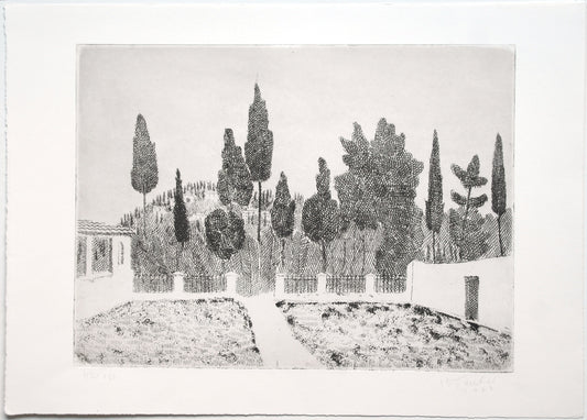 Teuber, Hermann - Mediteraner Garten - Radierung auf Bütten - handsigniert