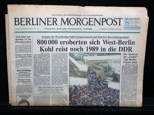 Berliner Morgenpost - Origineel van 12 november 1989 - Val van de Berlijnse Muur