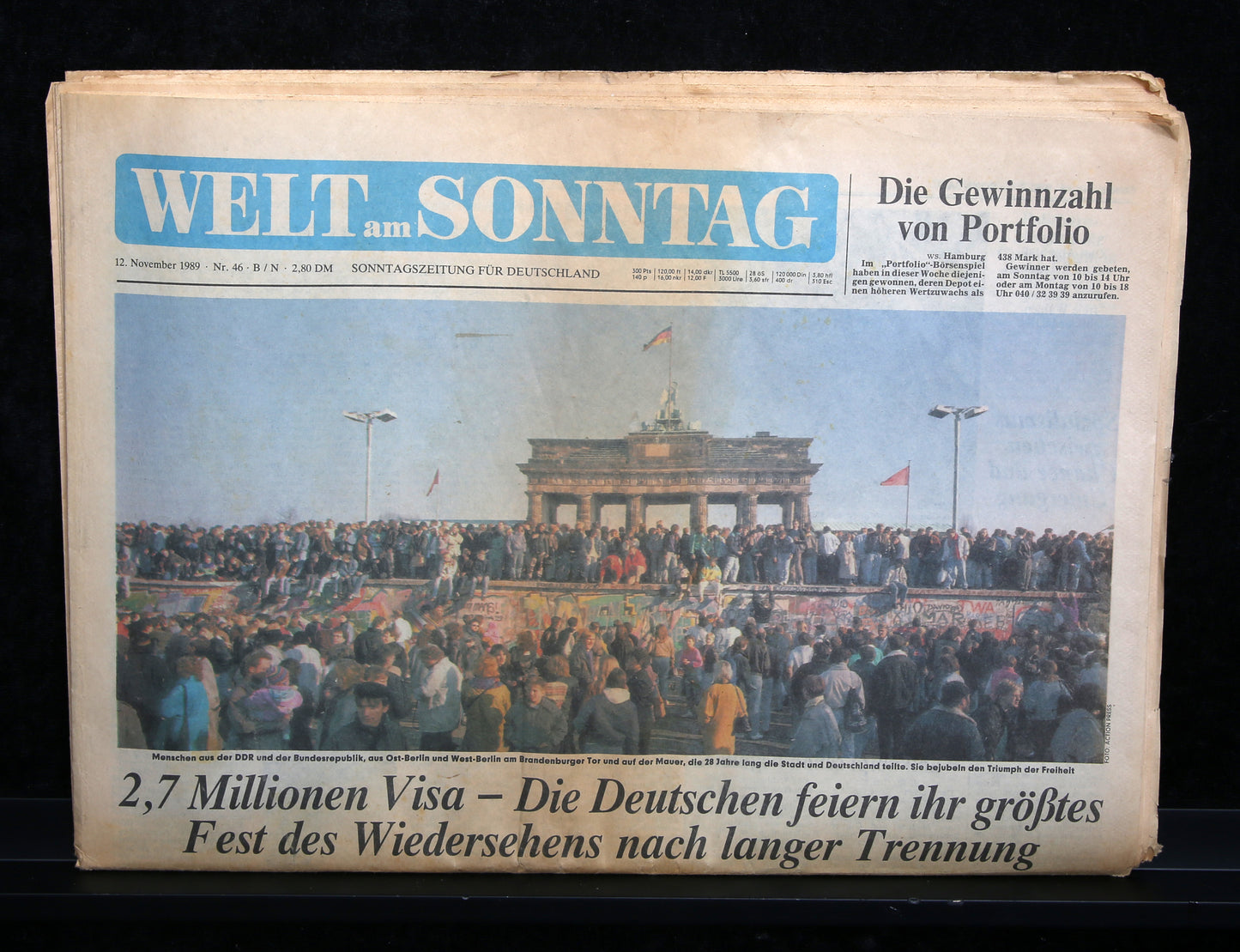 WELT am SONNTAG - Origineel van 12 november 1989 - Val van de Berlijnse Muur