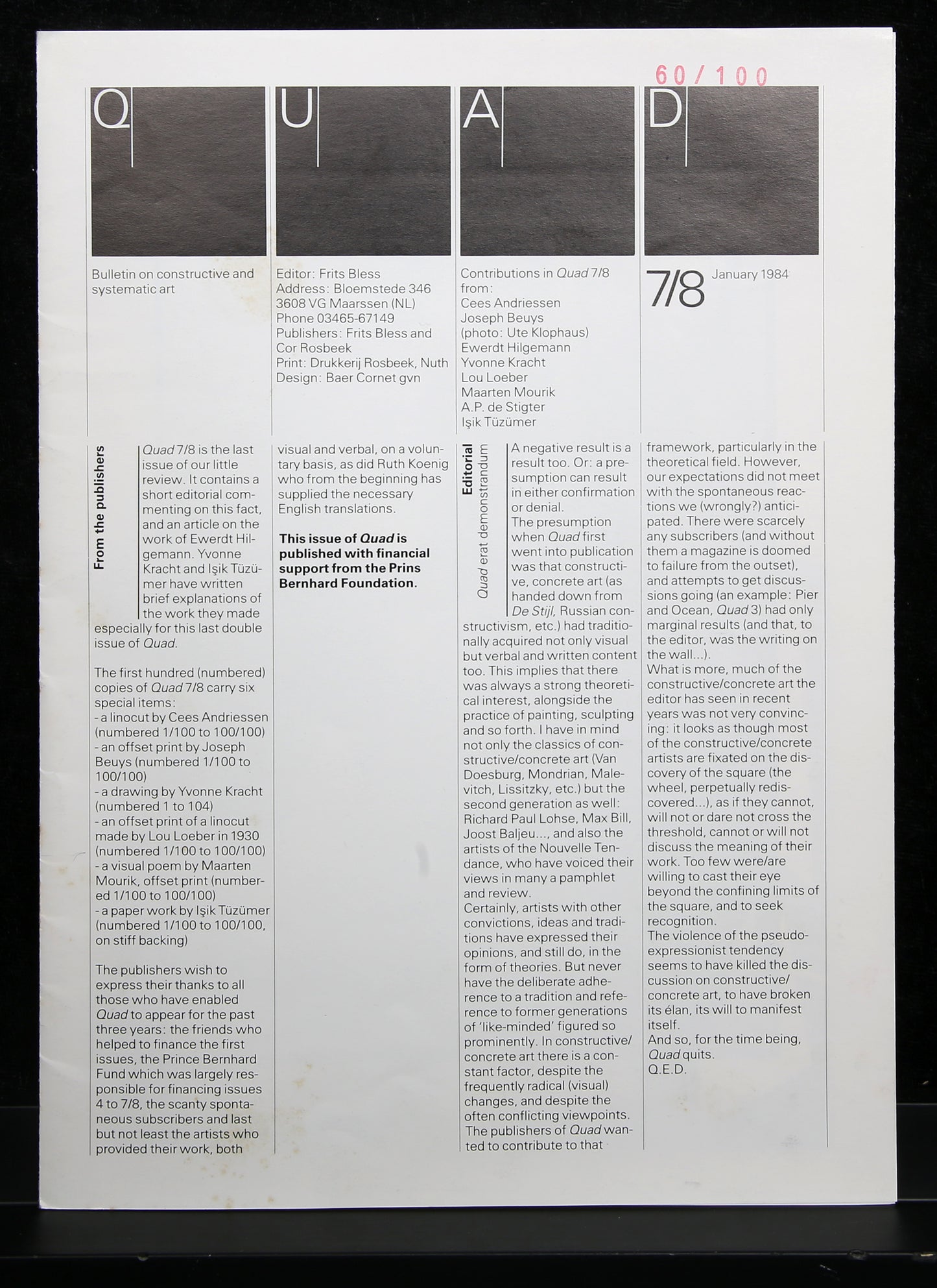Yvonne Kracht, QUAD-7/8 - 1984 - gelimiteerde editie nr. 60/100 - gesigneerd