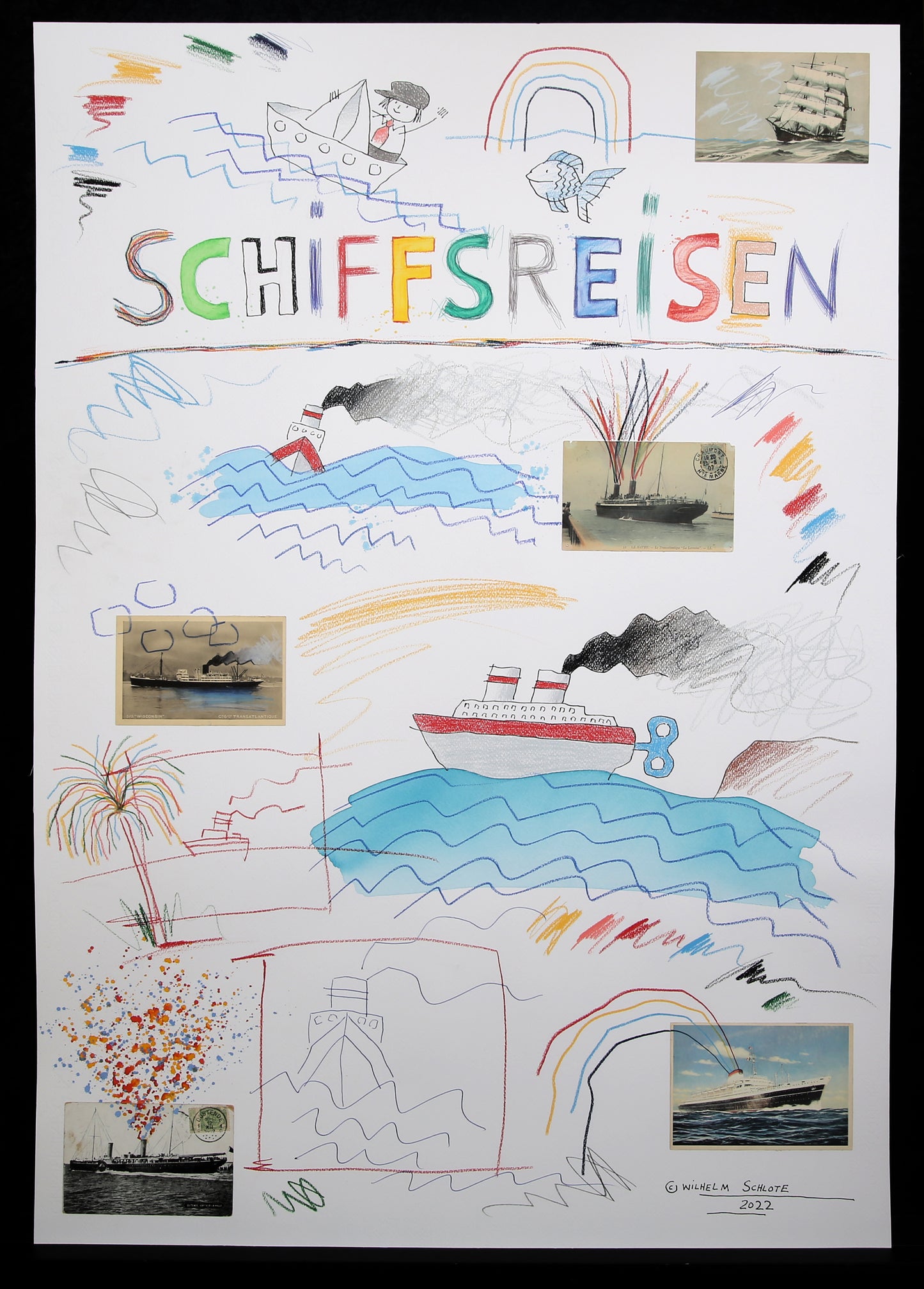 Schlote, Wilhelm - SCHIFFSREISEN - Entwurfszeichnung - signiertes UNIKAT
