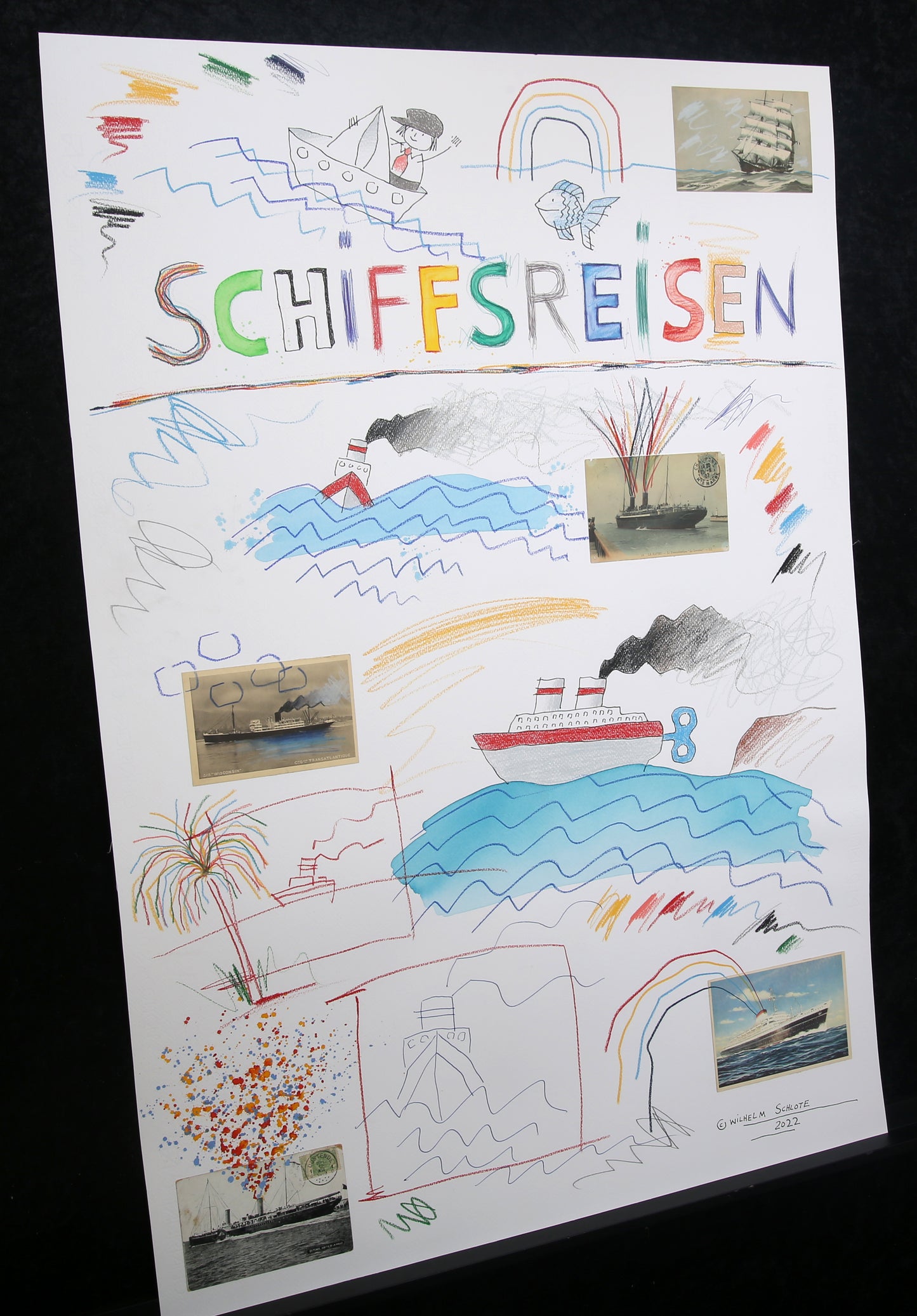 Schlote, Wilhelm - SCHIFFSREISEN - Entwurfszeichnung - signiertes UNIKAT