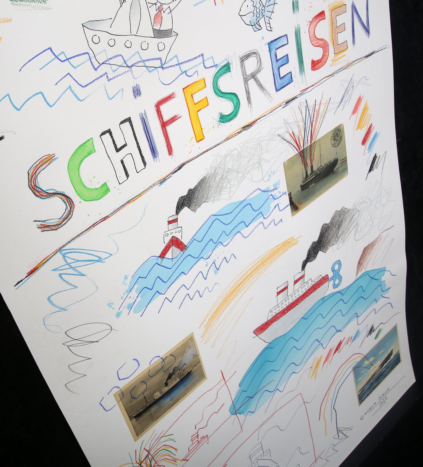 Schlote, Wilhelm - SCHIFFSREISEN - Entwurfszeichnung - signiertes UNIKAT