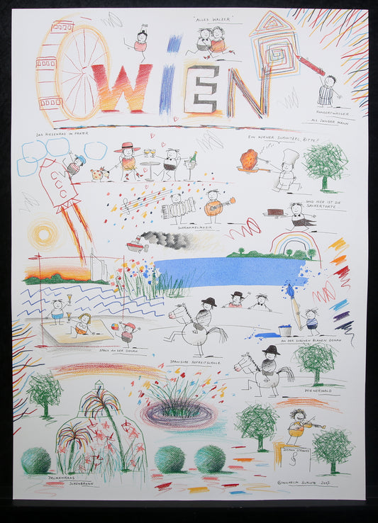Schlote, Wilhelm - Wien-Riesenrad- Original-Entwurfszeichnung - signiertes UNIKAT