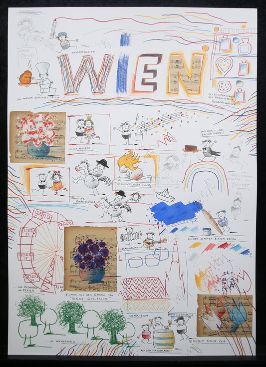 Schlote, Wilhelm - Wien-Hundertwasser- Original-Entwurfszeichnung - signiertes UNIKAT