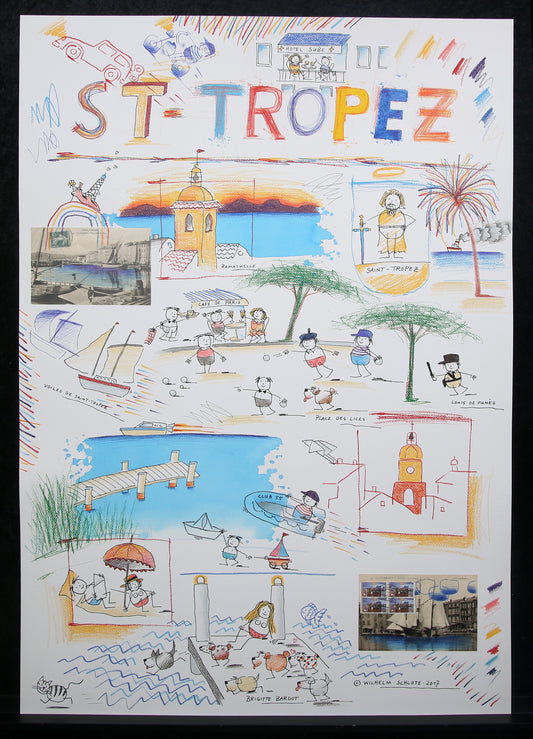 Schlote, Wilhelm - St. Tropez - Original-Entwurfszeichnung - signiertes UNIKAT