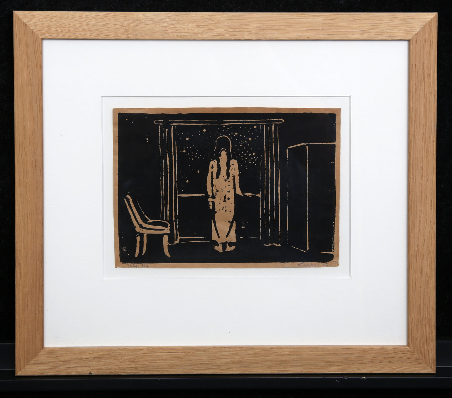 Teuber, Hermann - Femme à la fenêtre - Linogravure - encadrée - signée à la main