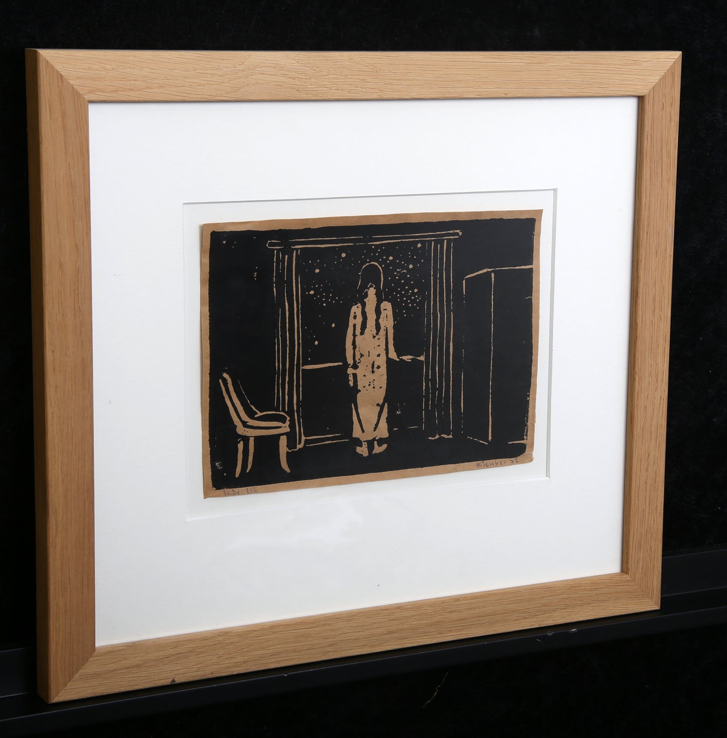 Teuber, Hermann - Femme à la fenêtre - Linogravure - encadrée - signée à la main