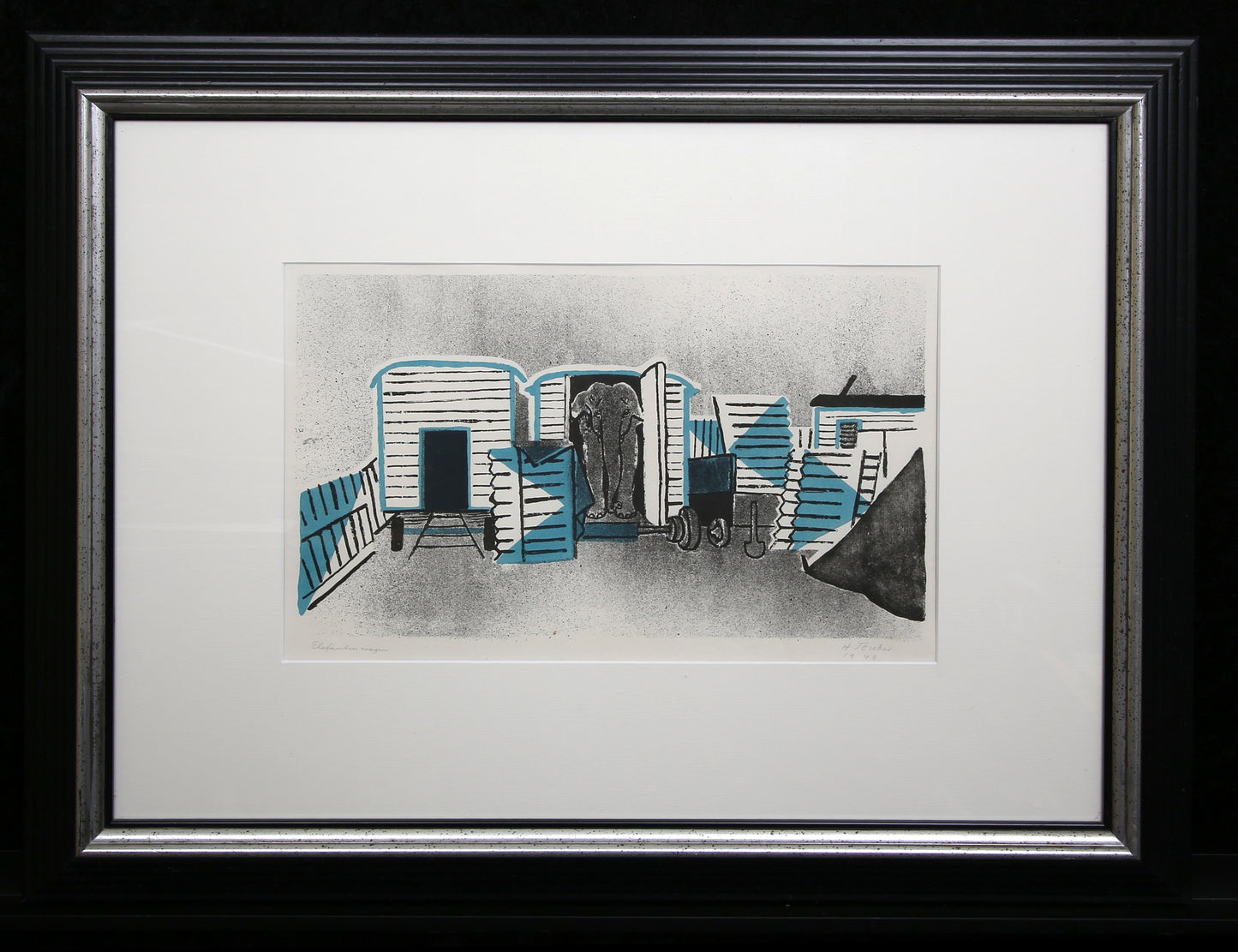 Teuber, Hermann - Elefantenwagen, 1949 - Farblithografie -  handsigniert