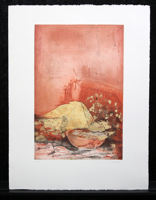 Bottet, Nicole - La Lettre - Color etching - reworked with gold - hand-signed