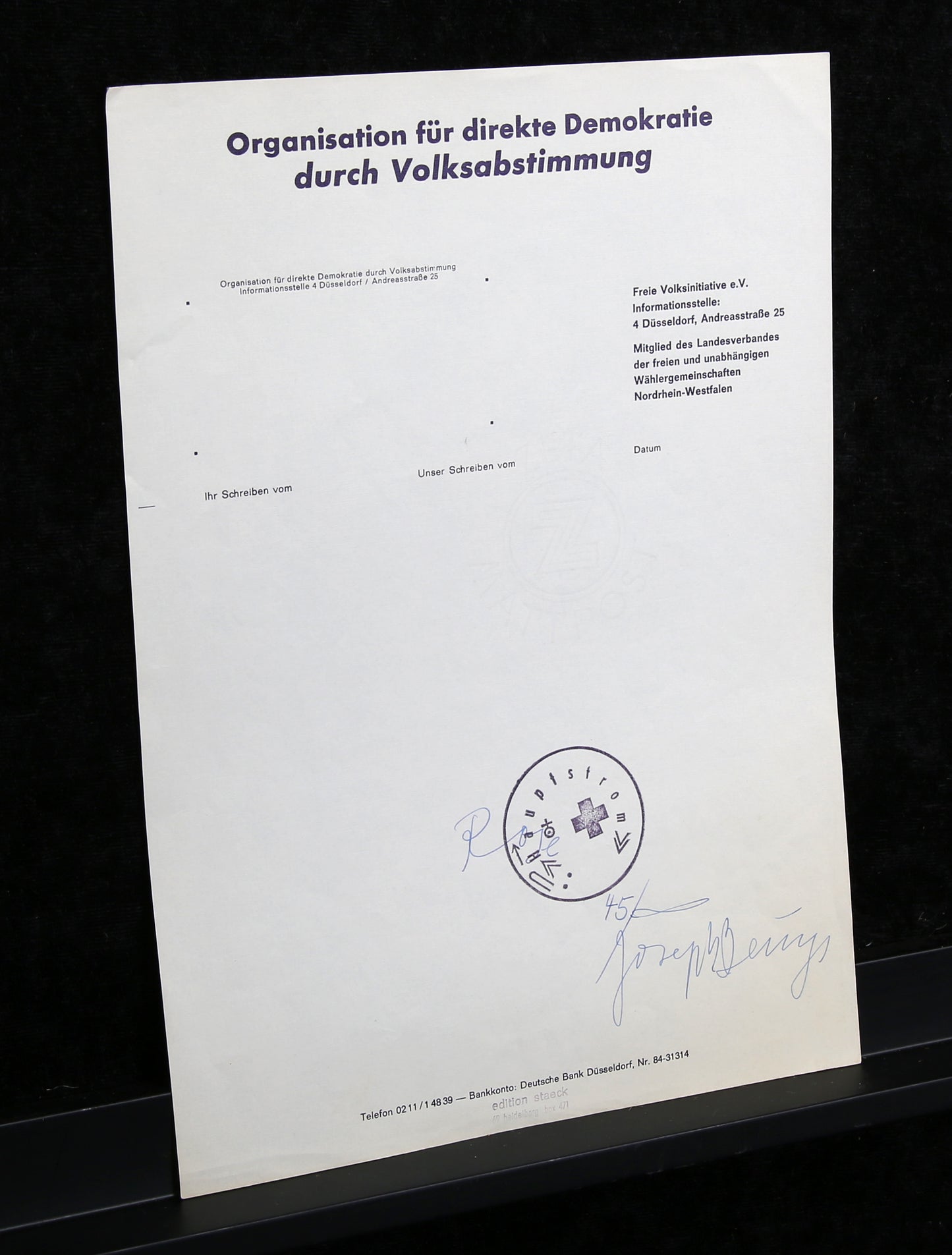 Beuys, Joseph - Organisation für direkte Demokratie durch [...] - handsigniert