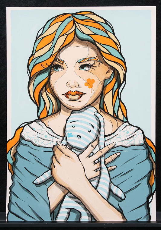 El Bocho - Meisje met konijn - 2019 - Giclee - handgesigneerd