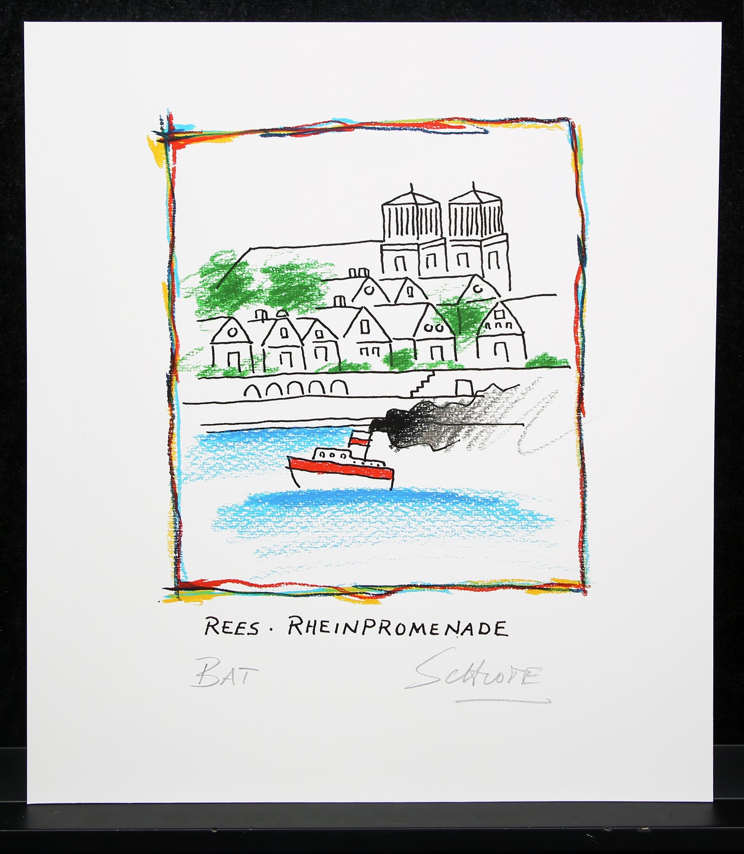 Schlote, Wilhelm - Rees - Rheinpromenade - Giclee - handsigniert